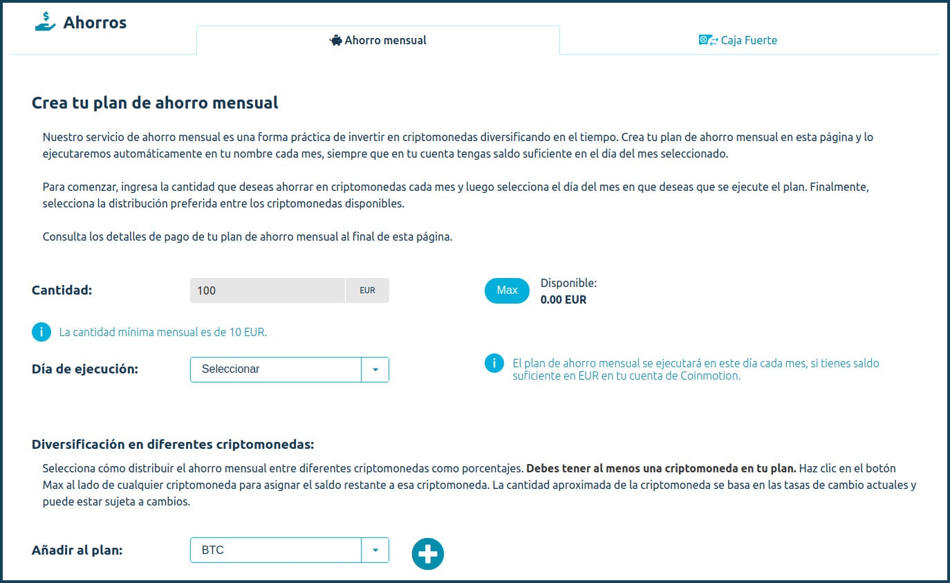 Coinmotion criptomonedas plan de ahorro mensual