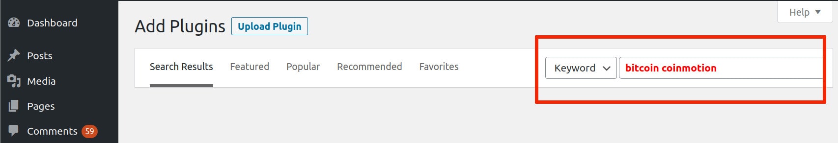 Plugins search WordPress Coinmotion plugin
