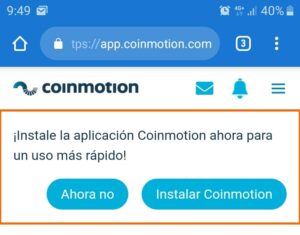 Coinmotion PWA notificación instalar aplicación Android