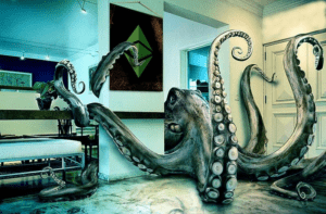 Giant octopus in a room