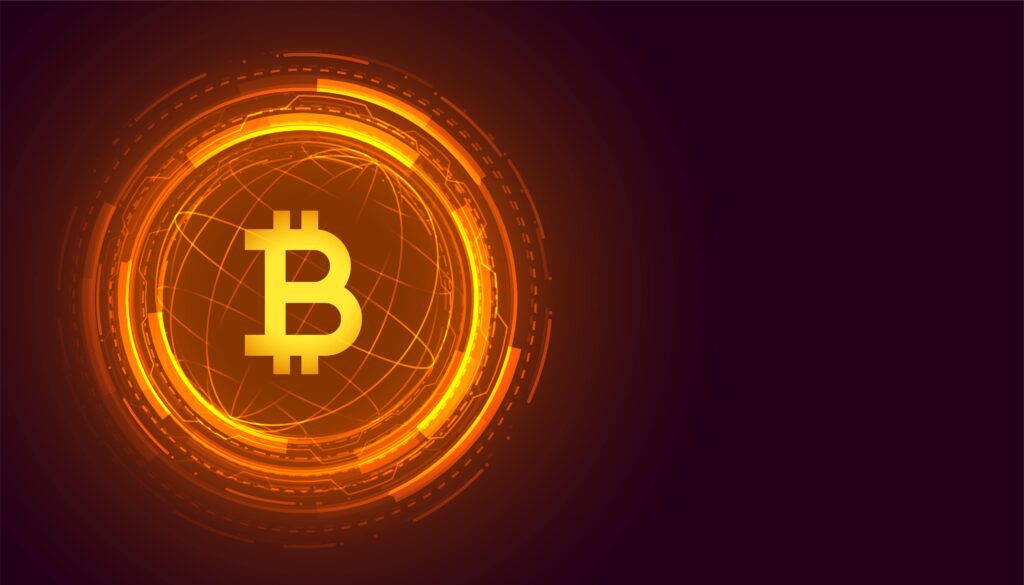 Imagen del logo de bitcoin con fondo oscuro